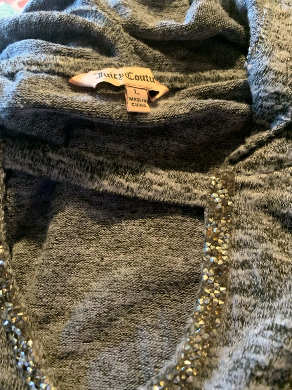 Juicy Couture Gray Embellished Hooded Knit Top Size Large - Picture 6 of 8